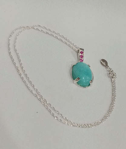 Sterline Silver Amazonite and Pink Tourmaline Pendant