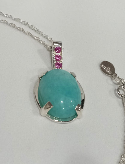 Sterline Silver Amazonite and Pink Tourmaline Pendant