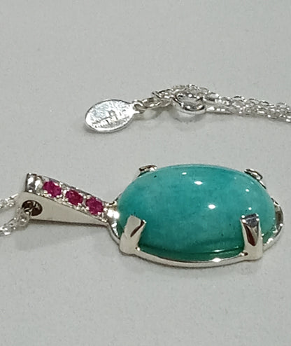 Sterline Silver Amazonite and Pink Tourmaline Pendant