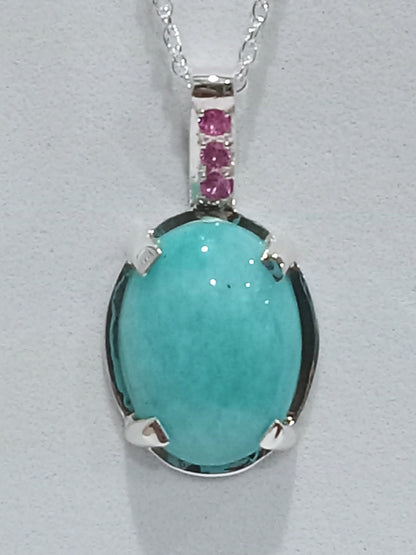 Sterline Silver Amazonite and Pink Tourmaline Pendant