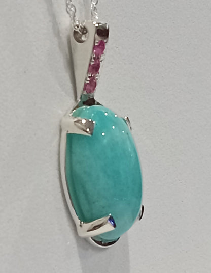 Sterline Silver Amazonite and Pink Tourmaline Pendant