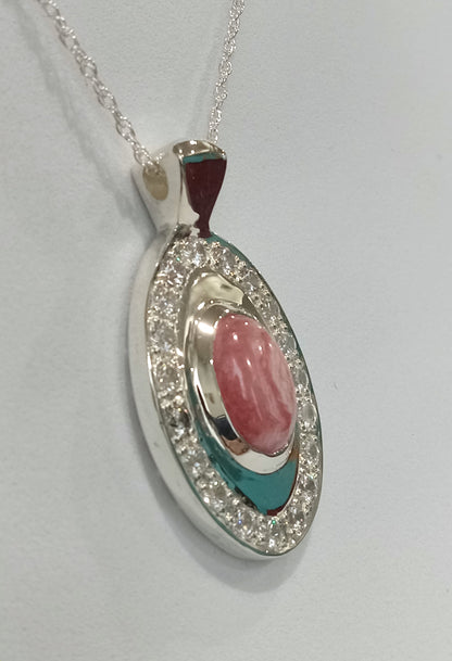 Sterling Silver Rocdochrosite and Cubic Zirconia Pendent