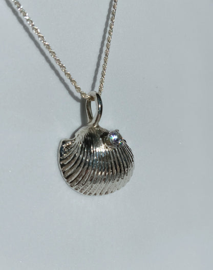 Sterling Silver Sea Shell and Cubic Zirconia Necklace