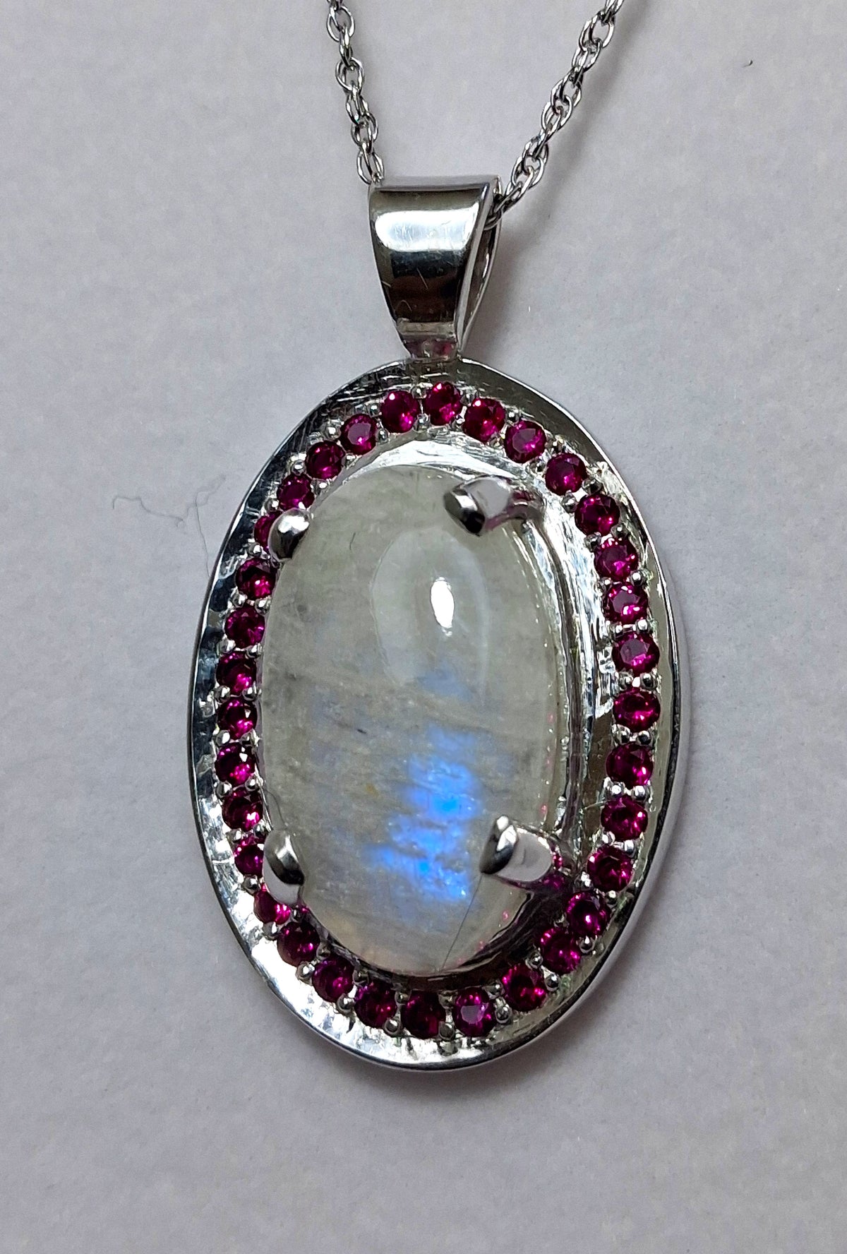 Sterling Silver Moonstone and Ruby Pendant