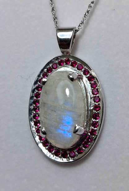 Sterling Silver Moonstone and Ruby Pendant