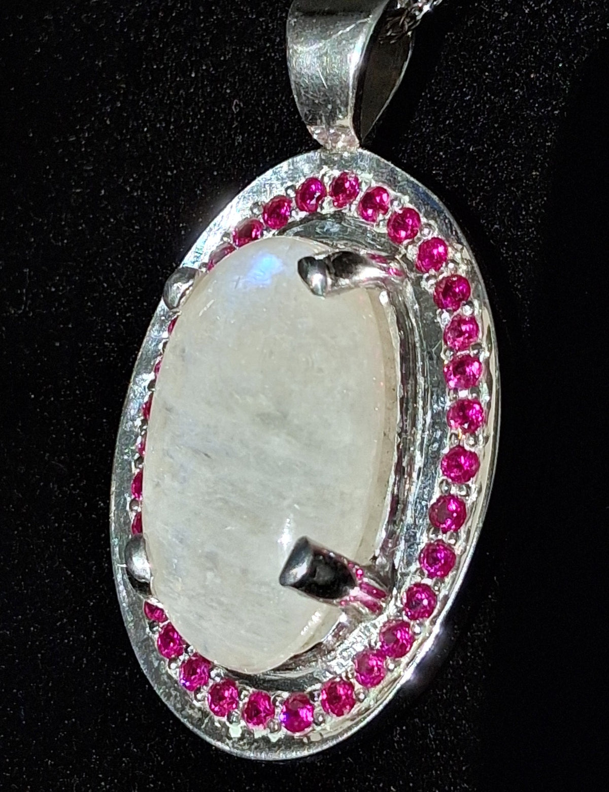 Sterling Silver Moonstone and Ruby Pendant