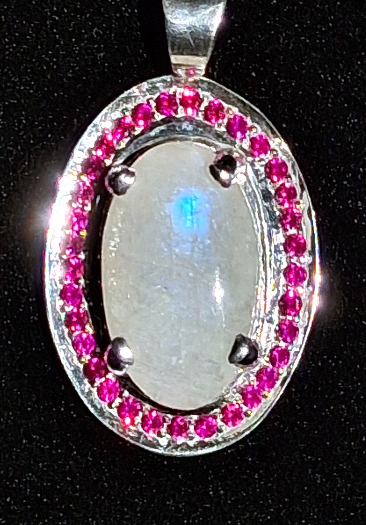 Sterling Silver Moonstone and Ruby Pendant