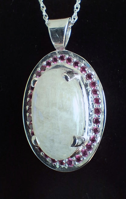 Sterling Silver Moonstone and Ruby Pendant