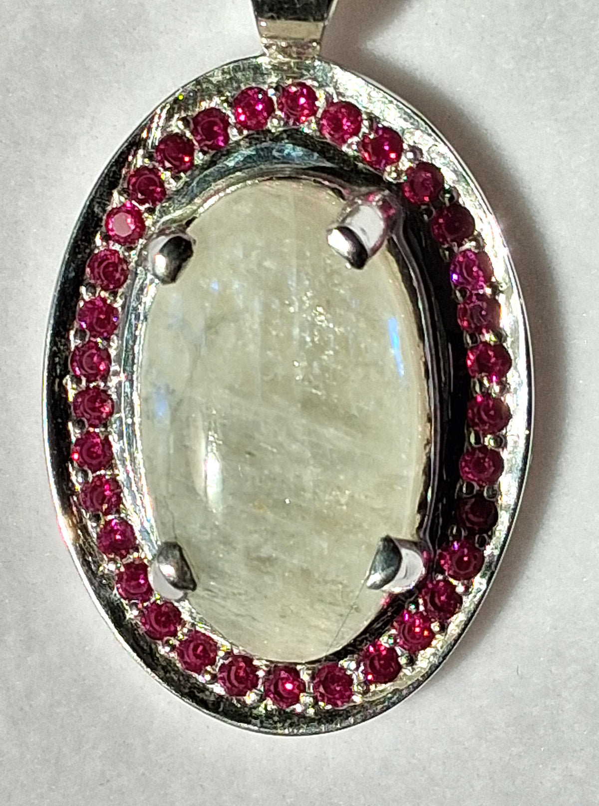 Sterling Silver Moonstone and Ruby Pendant