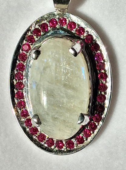 Sterling Silver Moonstone and Ruby Pendant