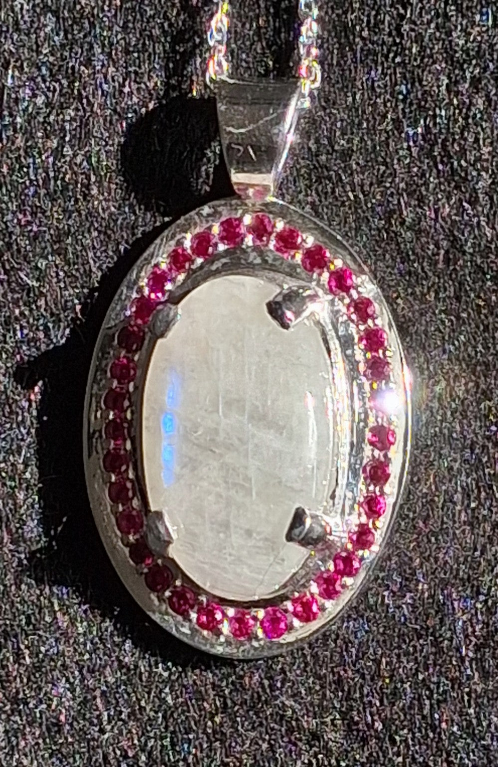 Sterling Silver Moonstone and Ruby Pendant