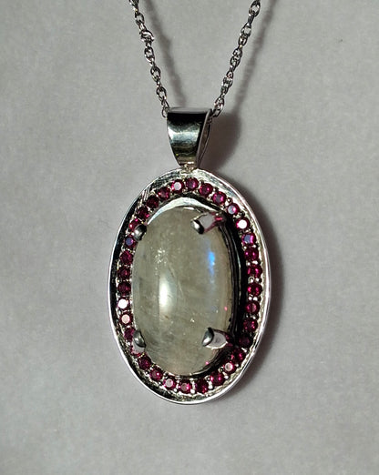 Sterling Silver Moonstone and Ruby Pendant