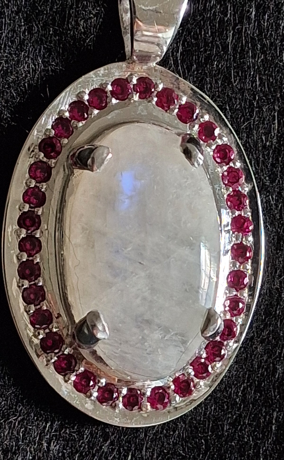 Sterling Silver Moonstone and Ruby Pendant