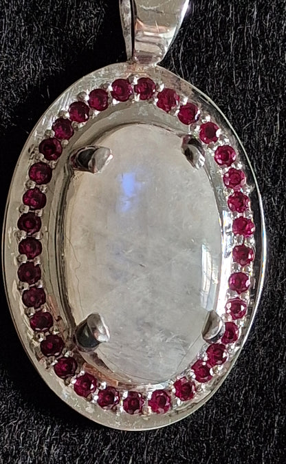 Sterling Silver Moonstone and Ruby Pendant