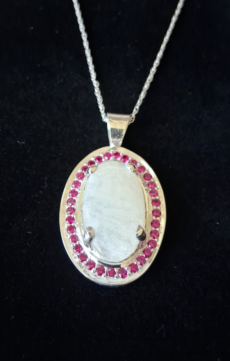 Sterling Silver Moonstone and Ruby Pendant