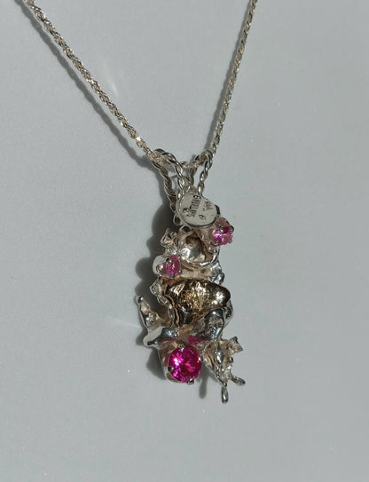 Sterling Silver and 14K Gold Cubic Zirconia Nugget Necklace