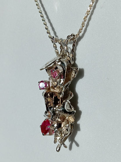 Sterling Silver and 14K Gold Cubic Zirconia Nugget Necklace